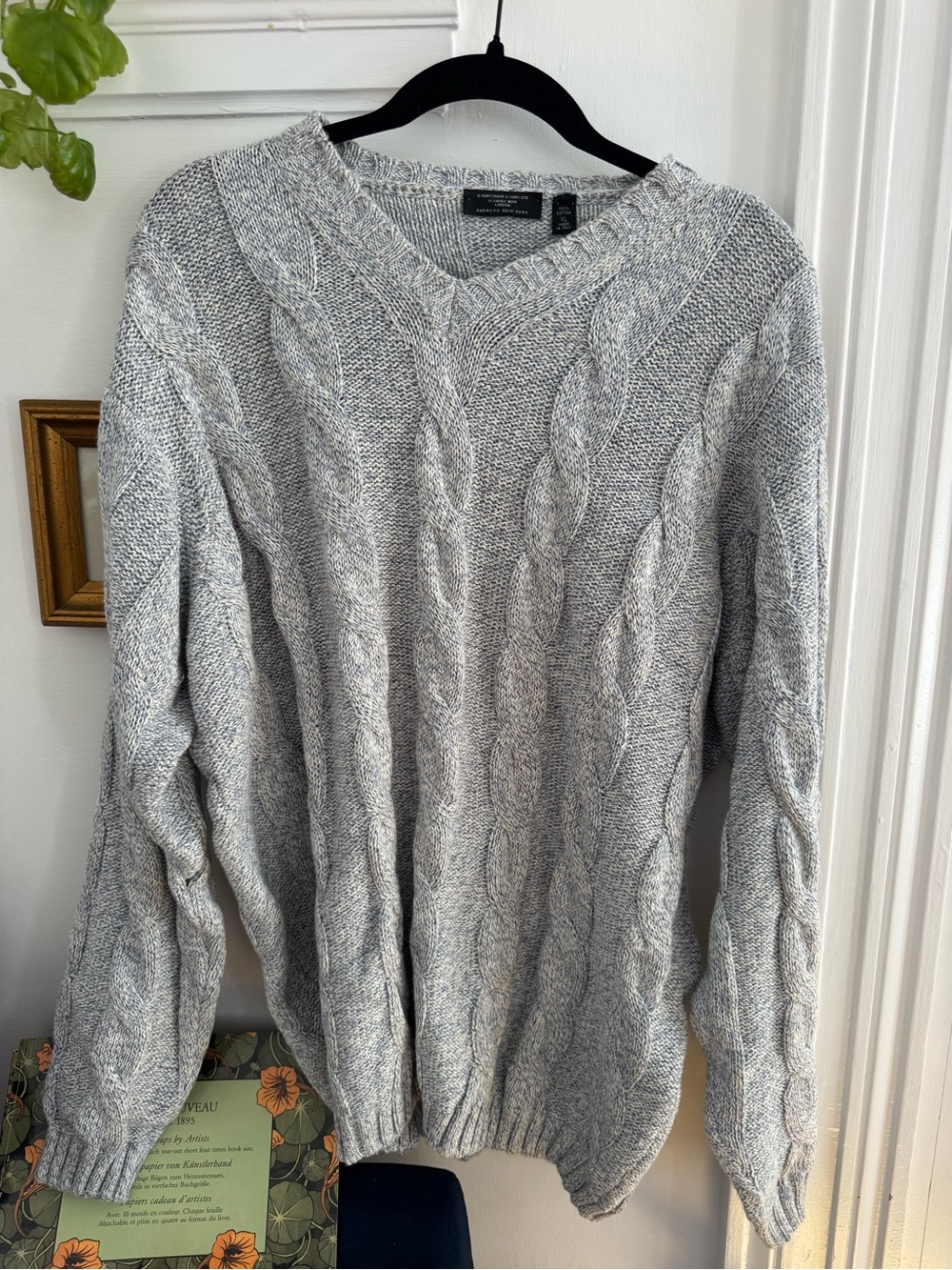 Huntsman H. Huntsman & Sons Men's Gray Cable V-Neck Sweater Savile Row